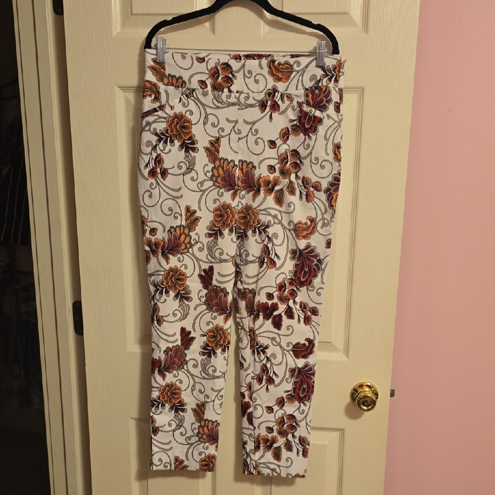 Chico's Floral Ankle Pants in Cream and Brown